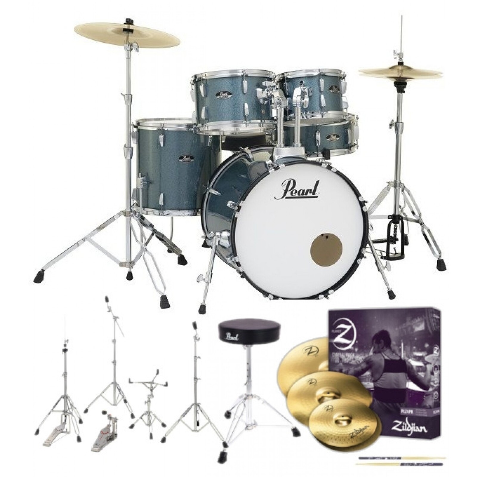 Pearl Roadshow 20" Drum Kit Package Aqua Blue Glitter