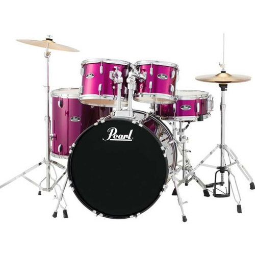 Pearl Roadshow 22 5 PCS FUSION PLUS DRUM KIT w HARDWARE AND CYMBALS PINK METALLIC INC. THRONE