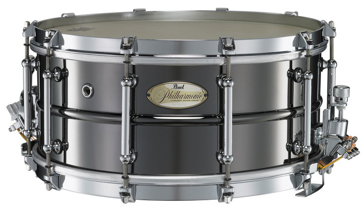 Pearl 14 x 6.5 Philharmonic Beaded Brass Snare Drum - Glossy Black Nickel  Finish