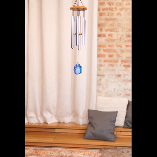 Sonic Energy Blue Agate Meditation Chime, 29" height, Silver