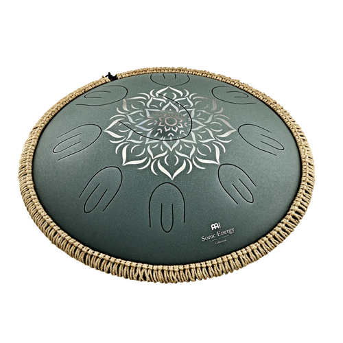 Meinl Sonic Energy 16" Octave Steel Tongue Drum, F Major, 9 Notes, 432 Hz, Dark Green, Engraved floral design