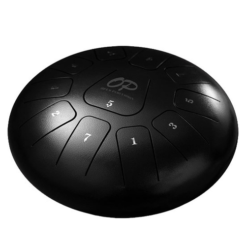 Opus 12" Metal 11-Note Standard Style Tongue Drum C Major in Black W/ Carry Bag