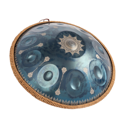 Mano 10 Note D Kurd Handpan Mandala Artwork - Metallic Blue