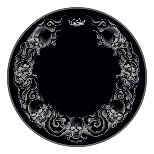 Remo 22" Powerstroke P3 Skyndeep Bass Drum Head - Tattoo Skulls On Black