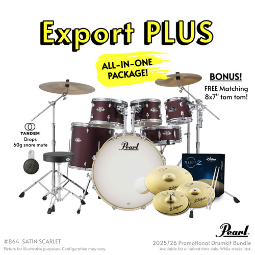Pearl Export Plus 22" Fusion Kit With Cymbals And Hardware - Satin Scarlet