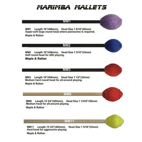 MARIMBA MALLETS MED HEAD 406MM LONG