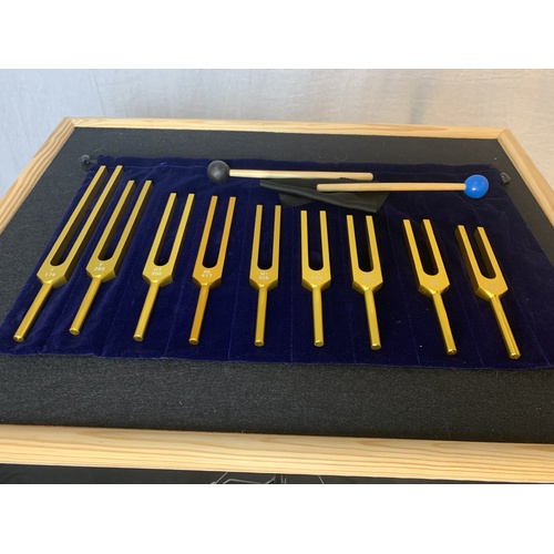 Tuning Fork Solfeggio Set Of 8 - Aluminium - With Carry Bag - Gold